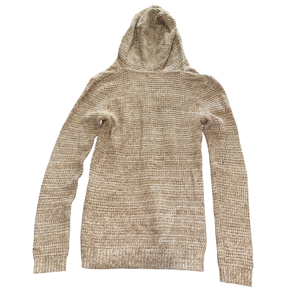 Roxy Women's Tan Marled Knit Hooded Sweater Tunic Cable Knit V Neck - Picture 5 of 6
